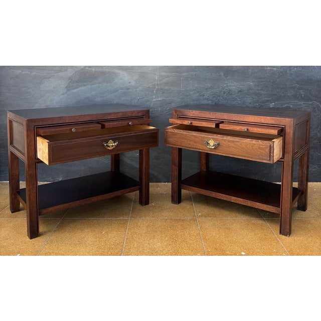 Brown Spanish Neoclassical Style Nightstands with Drawer and Lower Shelf, 1950, Set of 2 For Sale - Image 8 of 11