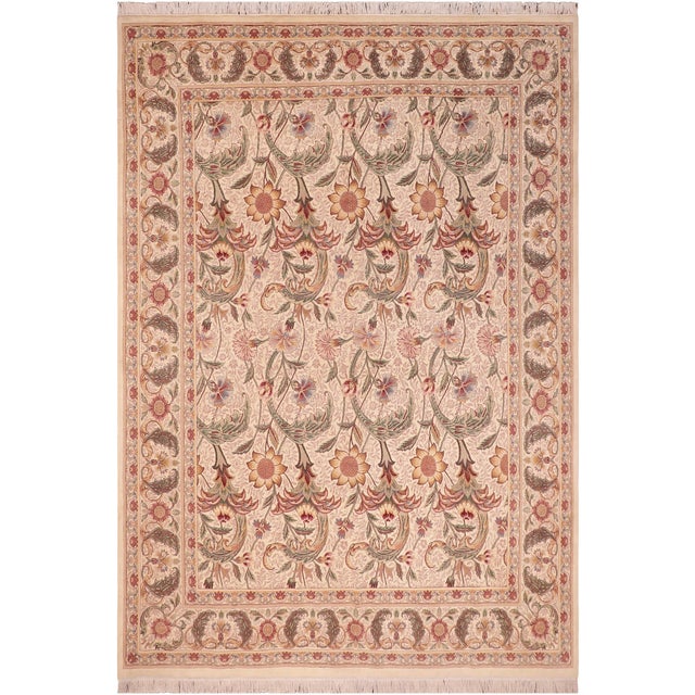 Green Shabby Chic Floral Pak-Persian Beige/Green Wool Rug - 8'0'' X 9'11'' For Sale - Image 8 of 9