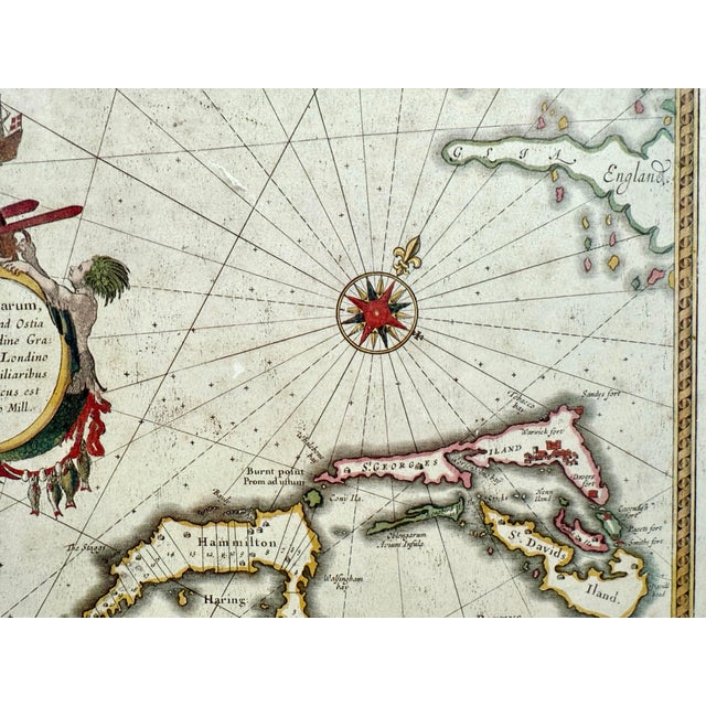 17th Century 17th Century Willem Janszoon Blaeu (Dutch, 1571–1638) “Mappa Aestivarum Insularum Alias Bermudas,” C. 1635–1650 Hand-Colored Copperplate Engraving For Sale - Image 5 of 12
