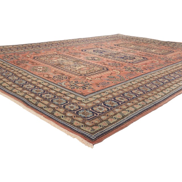 74930 Vintage Persian Ardabil Rug, 07'04 x 10'01. Cozy nomad meets Pacific Northwest style in this hand knotted wool...