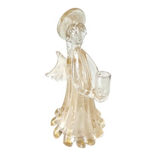 Single Murano Glass Clear and Gold Infused Angel Candle Holder For Sale