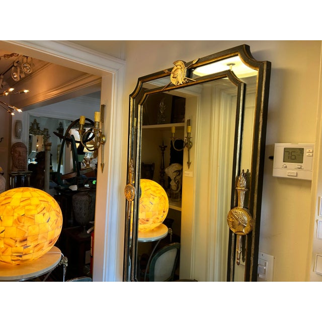 Palladio 1960s Italian Neoclassical Style Ebonized and Giltwood Mirror For Sale - Image 4 of 6