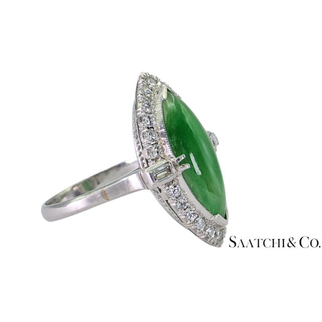 Vintage Platinum (950) - Natural Diamond & Jade: Ring Metal Type: Platinum (950) Total Item Weight: 5.3 Grams Ring Size:...