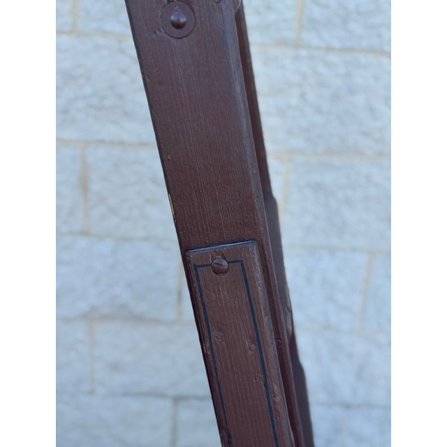 Brown Vintage Wooden Folding Library Ladder With Tiered Steps and a-Frame Form For Sale - Image 8 of 10