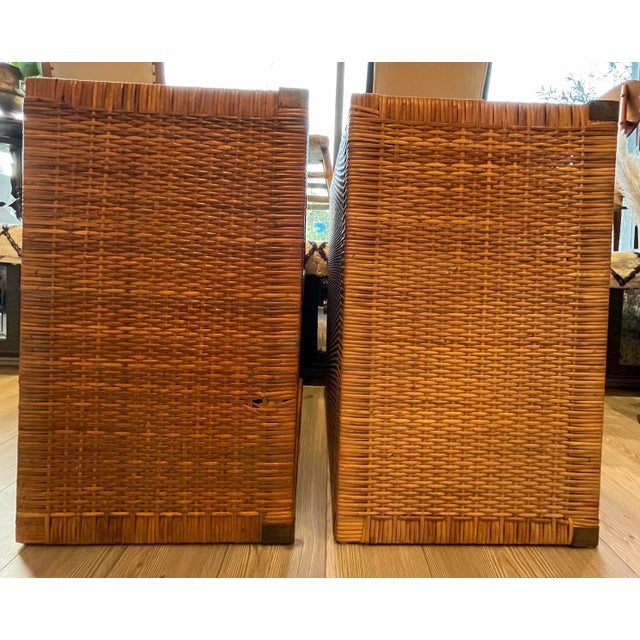 Vintage Rattan Nightstands/Shelving With Brass Corners - a Pair For Sale In Los Angeles - Image 6 of 12