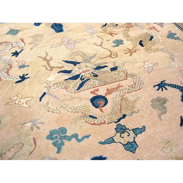 1880s Beige Dragon Antique Chinese Peking Carpet 8'7"x9'4" Wool Handknotted Rug For Sale - Image 4 of 9