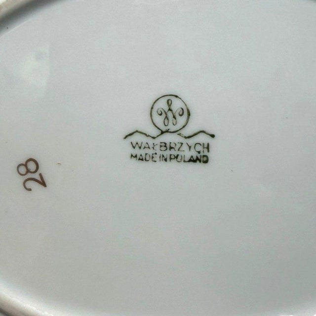 Metal Vintage Walbrzych Wlb3 Gold Scroll Porcelain Gravy Boat W/Underplate Poland For Sale - Image 7 of 8