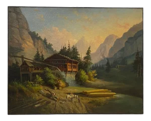 Mid 19th Century European School "Rustic Mill" Original Oil Painting