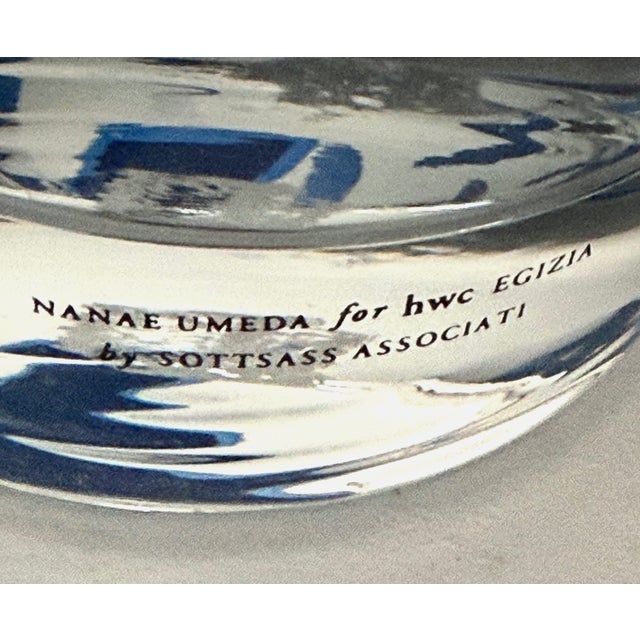 Circa 1985 Italian Modernist Nanae Umeda With Egizia by Sottsass Associati Blue, Silver, Colorless Vase For Sale - Image 12 of 12