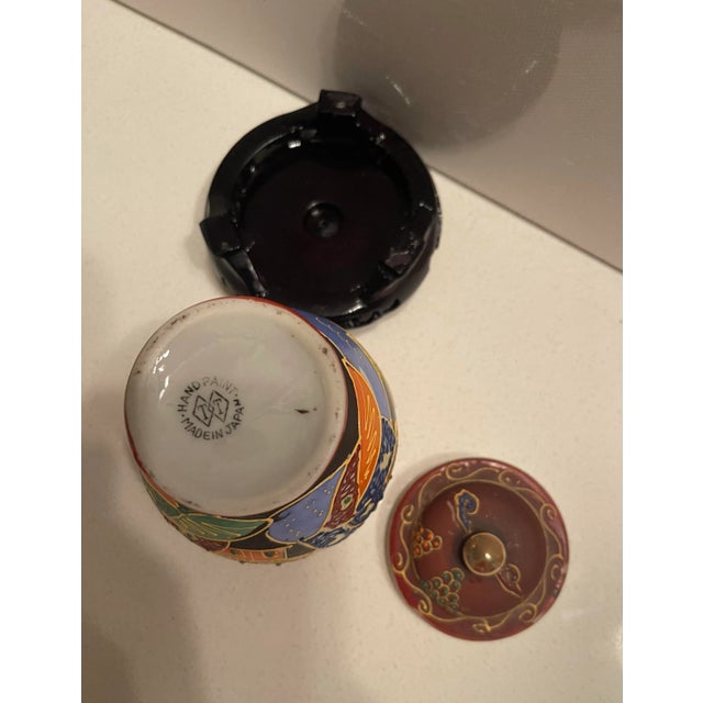 Miniature Hand-Painted Moriage Satsuma Jar, Made in Japan, Stamped For Sale In San Diego - Image 6 of 12