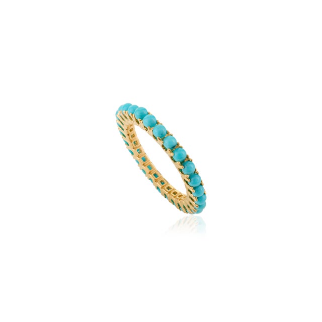 Summer Natural Turquoise 14k Gold Eternity Band Size 7 For Sale - Image 4 of 12