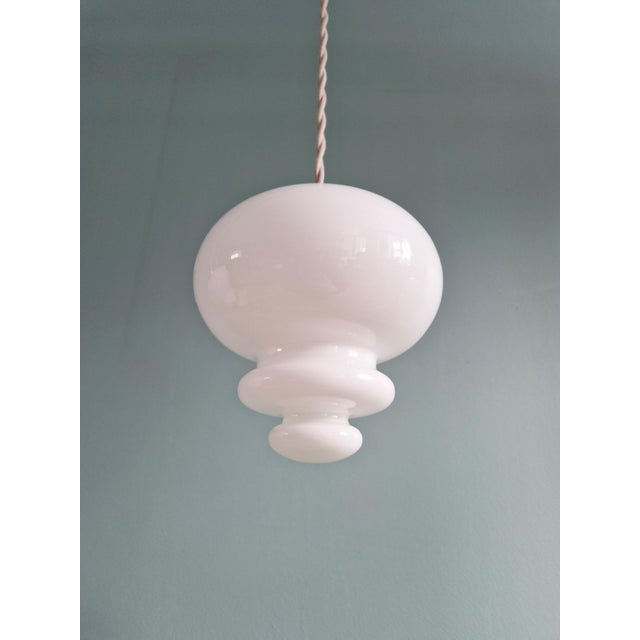 Scandinavian Pendant Lights in White Opaline Glass, 1960, Set of 3 For Sale - Image 6 of 18