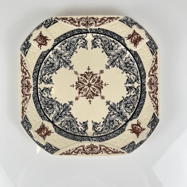 Late 19th Century Square Diane Plate in Polychrome Earthenware from Longchamp For Sale - Image 9 of 9