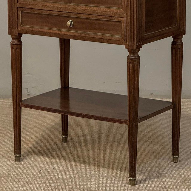 French Louis XVI Mahogany Carrara Marble Top End Table For Sale - Image 9 of 10