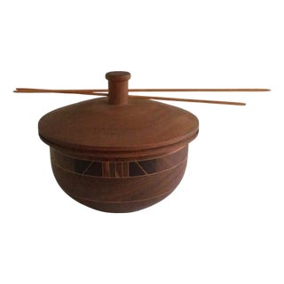 1960s Intricately Pattern Turned Laminated Wood Bowl With Lid For Sale