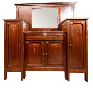 Vintage Italian Liberty Sideboard with Black Marble Plans & Central Mirror