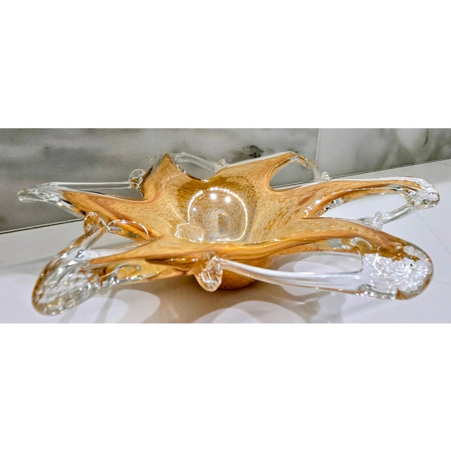 Murano Vintage Italian Murano Amber & Clear Starburst Glass Centerpiece Bowl For Sale - Image 4 of 9