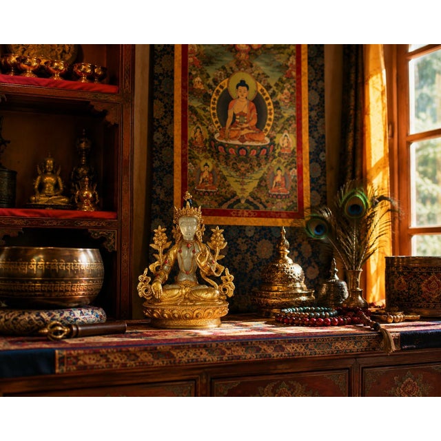 Asian Rock Crystal White Tara Gilt Bronze Tibetan Authenticity Seal For Sale - Image 3 of 18