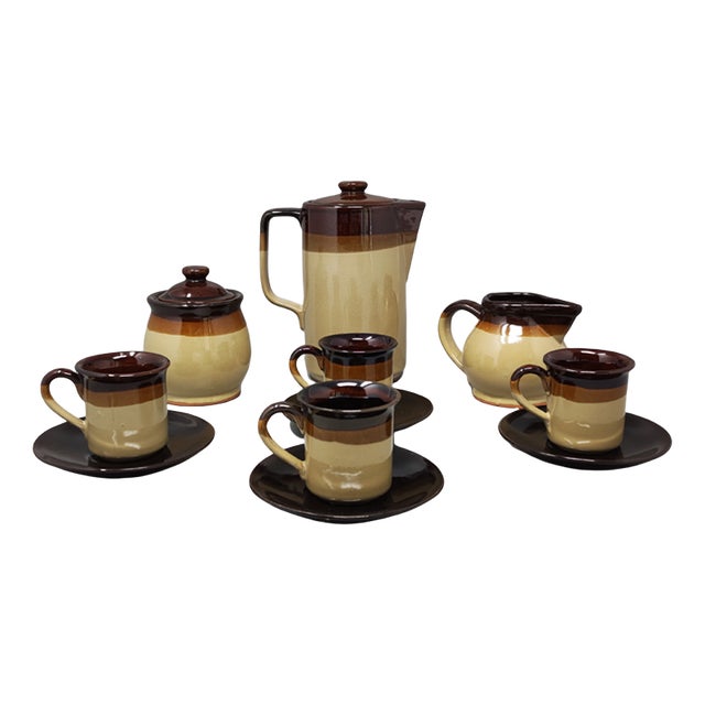 Italian Faenza Ceramic Handmade Coffee Set, 1970s For Sale