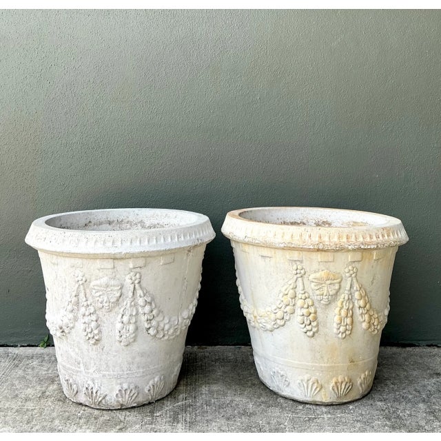 Vintage Cement Swag Embellished Planters - Pair For Sale In West Palm - Image 6 of 12