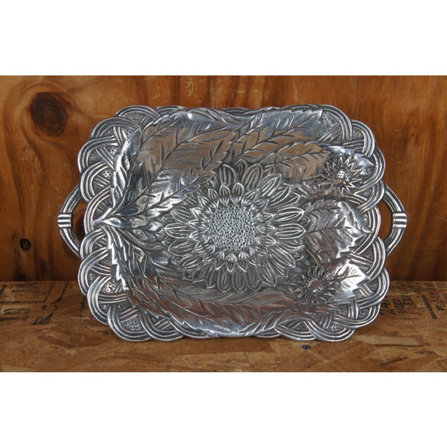 1983 Haldon Group Aluminum Footed Sunflower Basket Pedestal Compote For Sale - Image 6 of 9