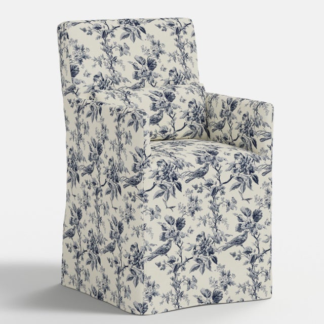 Spritely Home Slipcover for Stoffer Home x Cloth & Company for Lindy Dining Armchair in Bird Toile Navy For Sale - Image 4 of 8
