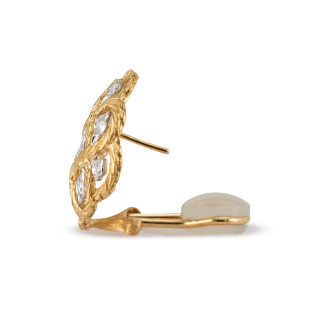 Vintage Buccellati Etoilee 18k Yellow & White Gold Diamond Rope Clip on Earrings, A Pair For Sale In Houston - Image 6 of 8