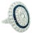 Art Deco Platinum Diamond and Calibré Sapphire Navette Ring, Circa 1920, Size 6 For Sale