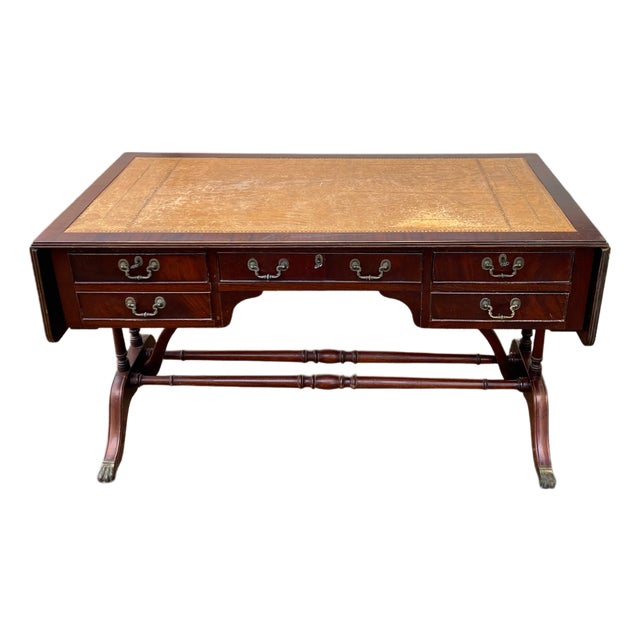 Vintage English Mahogany Desk with Extension, 1940s For Sale
