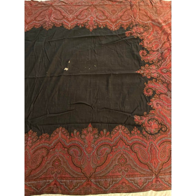 Textile Antique Victorian Paisley Piano Shawl 54x132 Kashmir Style Wool Throw Long Textile Tapestry Red Black Boho Decor For Sale - Image 7 of 12