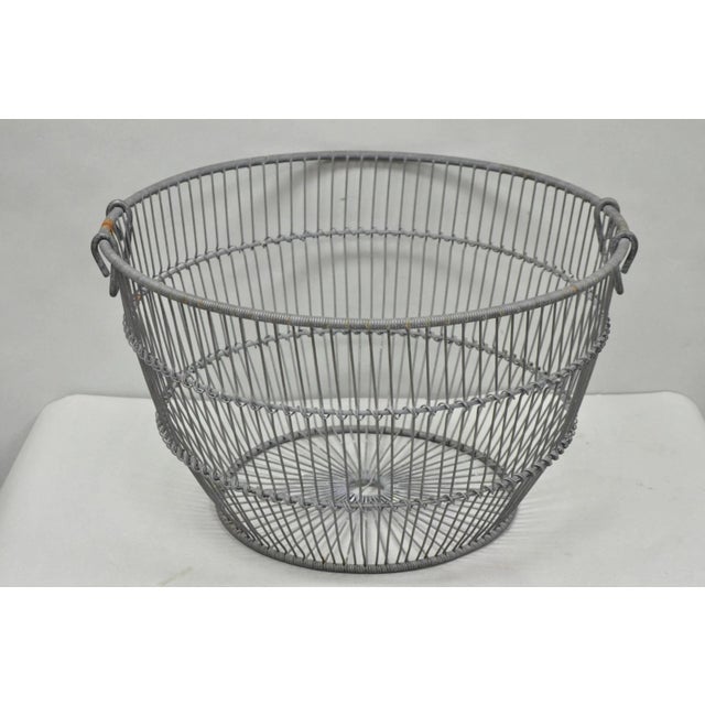 Mid 20th Century Vintage Industrial Modern Large 24" Metal Wire Oyster Clam Throw Blanket Basket For Sale - Image 5 of 16