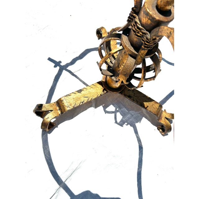 1990s Hollywood Regency Style Iron Coffee Table Gilded Base For Sale - Image 4 of 7