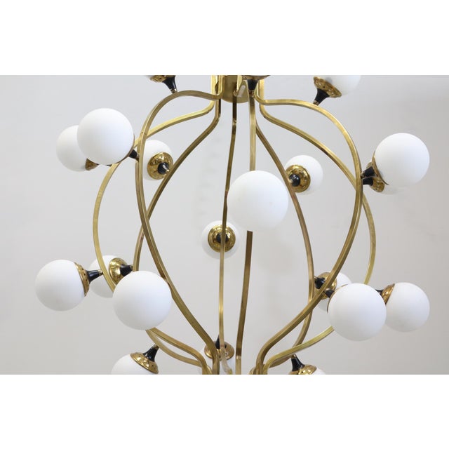 Large 20-Light Chandelier in Brass and Opal Spheres in the style of Stilnovo, 1988 For Sale - Image 11 of 13