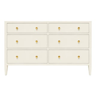 Made Goods Faux Belgian Linen 6-Drawer Dresser With Brass Hardware For Sale