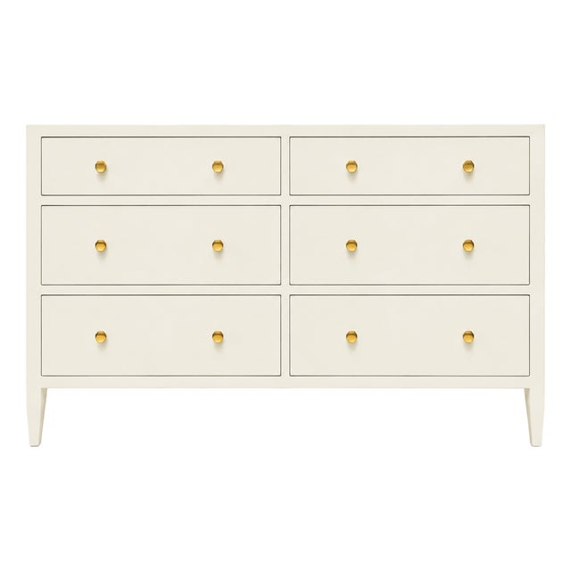 Made Goods Faux Belgian Linen 6-Drawer Dresser With Brass Hardware For Sale