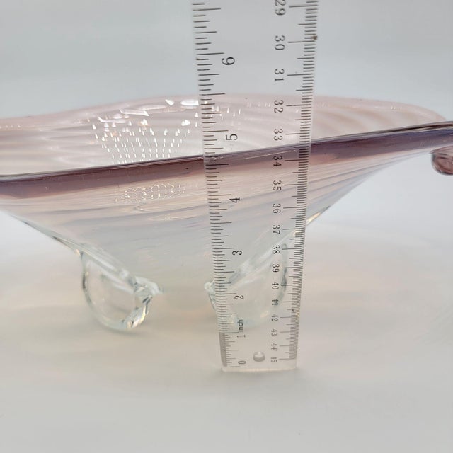 Large Cenedese Murano Glass Footed Console Bowl Pink Sommerso Swirl For Sale - Image 14 of 15