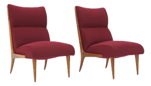 Set of Wooden and Bouclé Chairs, 1940s