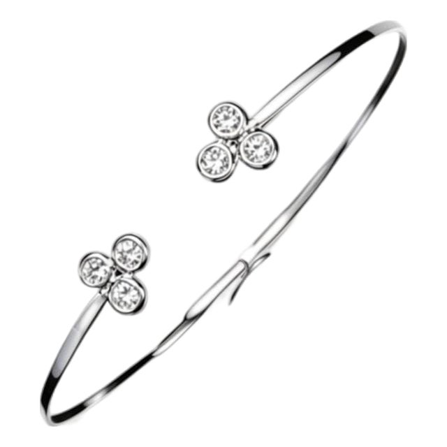 Mid 20th Century 14k White Gold Diamond Bangle Bracelet Estate For Sale