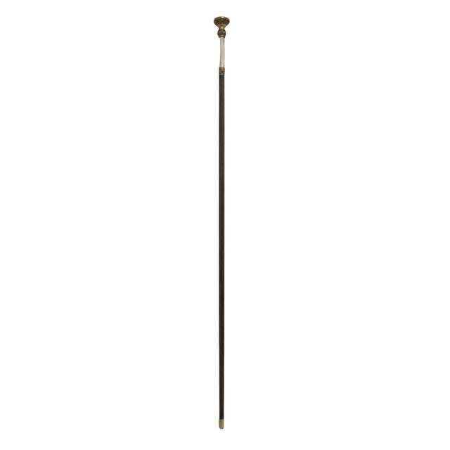 Victorian Victorian Ornate Repousse Brass & Mother of Pearl Walking Stick Cane For Sale - Image 3 of 8