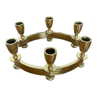 Mid 20th Century Art Deco Lacquered Brass Curved Tabletop Candle Holders, a Pair For Sale