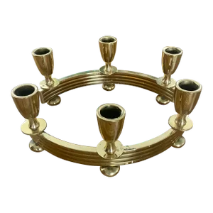 Mid 20th Century Art Deco Lacquered Brass Curved Tabletop Candle Holders, a Pair