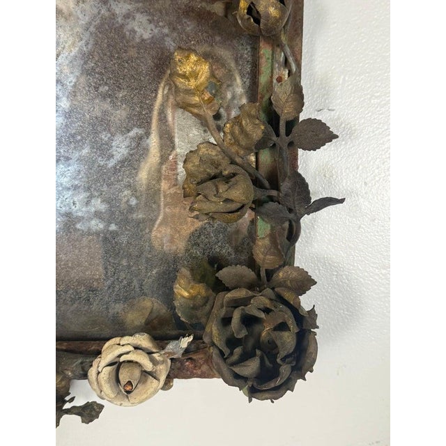 Antique Mid-Century Wrought Iron Mirror With Floral Motif For Sale In Los Angeles - Image 6 of 16