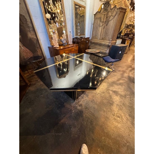 Late 20th Century Modern Italian Black Lacquer and Brass Center Table After Jean Claude Mahey For Sale - Image 5 of 10