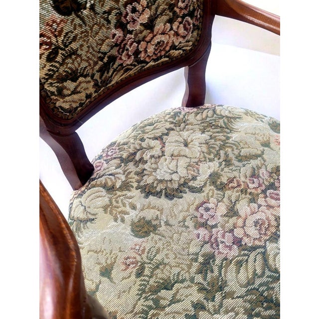 Louis XV French Provincial Carved Walnut Armchairs with Floral Upholstery, 1870s, Set of 2 For Sale - Image 8 of 9