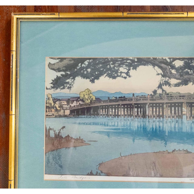 1930's Japanese Ukiyo-E Woodblock Print of Seta Bridge by Hiroshi Yoshida For Sale In New York - Image 6 of 16