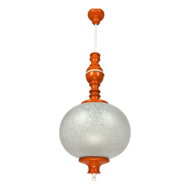 Large Mid-Century Modern Speckled Murano Glass Orange Pendant Lamp, 1970s For Sale