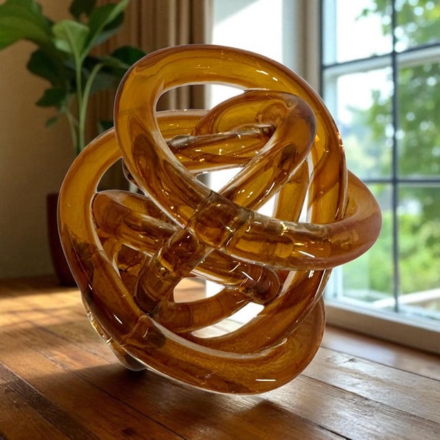 2000 - 2009 Vintage Amber Infinity Knot Glass Sculpture For Sale - Image 5 of 8