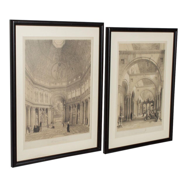 1980s Cathedral Art Italian Architectural Scene Lithograph Pair For Sale