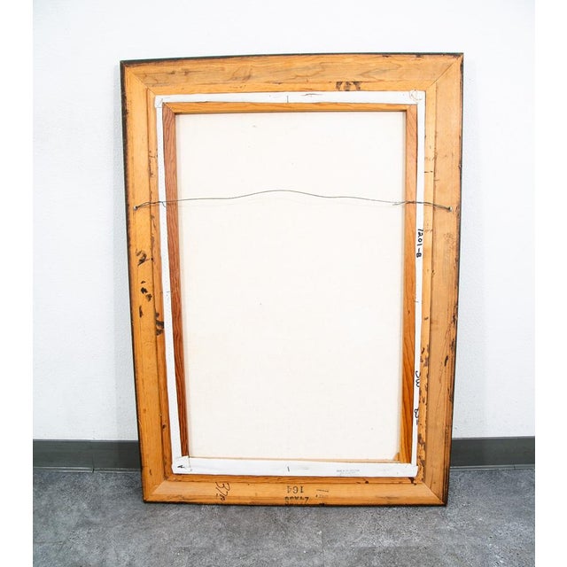 Outstanding large modern abstract boat painting Signed P. Wong. Colors throughout include whites, greens, blacks and blues.