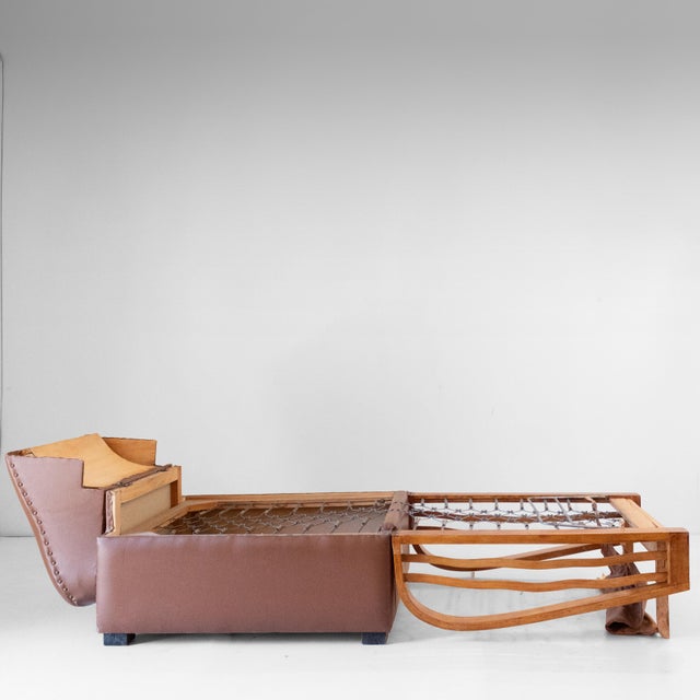 Art Déco Italian Convertible Armchair / Sleeper Chair in Brown Eco-Leather, 1920s. For Sale - Image 9 of 18